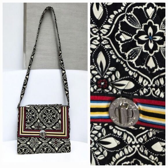 Vera Bradley Barcelona Black Julia Satchel Crossbody Strap Handle Lock Purse Bag - Picture 1 of 14